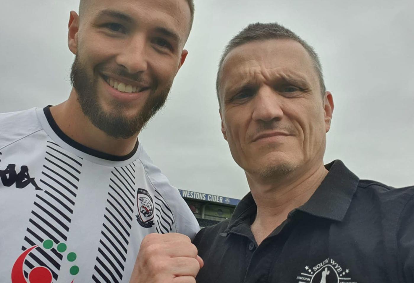 Hereford FC Defender Zak Lilly with SWPBA Head Coach Paul Catten